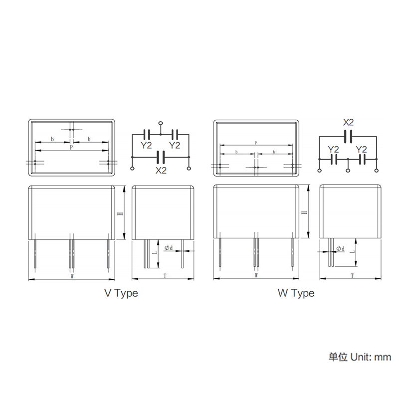 Módulo de condensador para supresión de interferencias electromagnéticas de la serie MKP X2Y (Clase X2+Y)